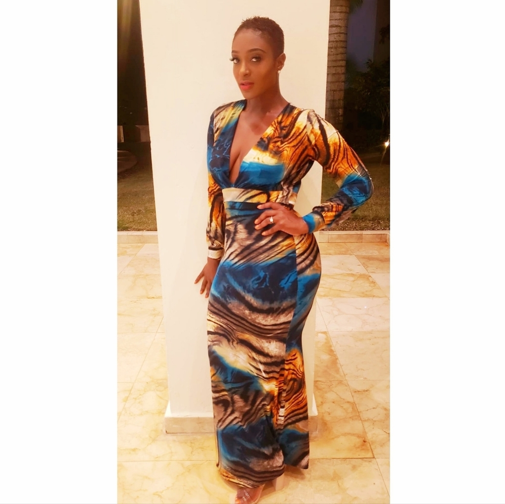 In the Wild colorful long fitted dress, size medium